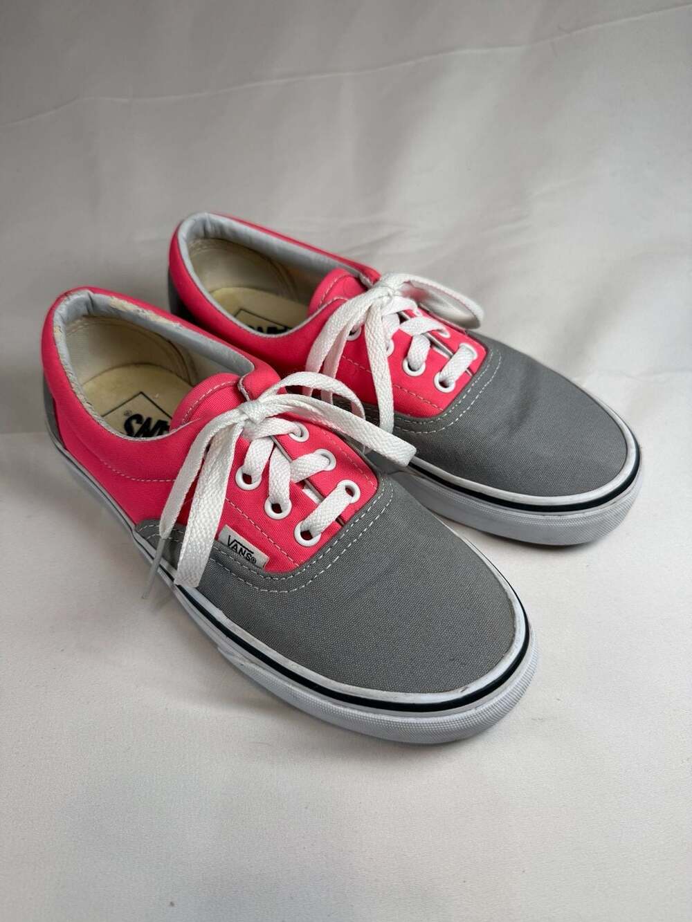 Vans Era Frost Grey Neon Pink Canvas Low Top Skate Shoes Sneakers Men 5.5 Women